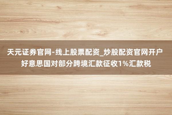 天元证券官网-线上股票配资_炒股配资官网开户 好意思国对部分跨境汇款征收1%汇款税