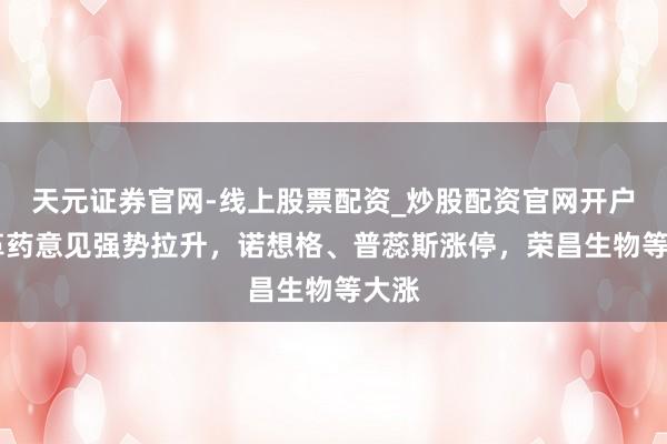 天元证券官网-线上股票配资_炒股配资官网开户 改革药意见强势拉升，诺想格、普蕊斯涨停，荣昌生物等大涨