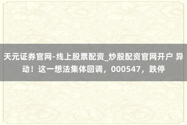 天元证券官网-线上股票配资_炒股配资官网开户 异动！这一想法集体回调，000547，跌停
